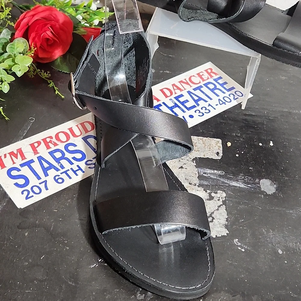 BRAVE SOLES The Jasmine Black Leather Upper Tire Soles Sandals 10